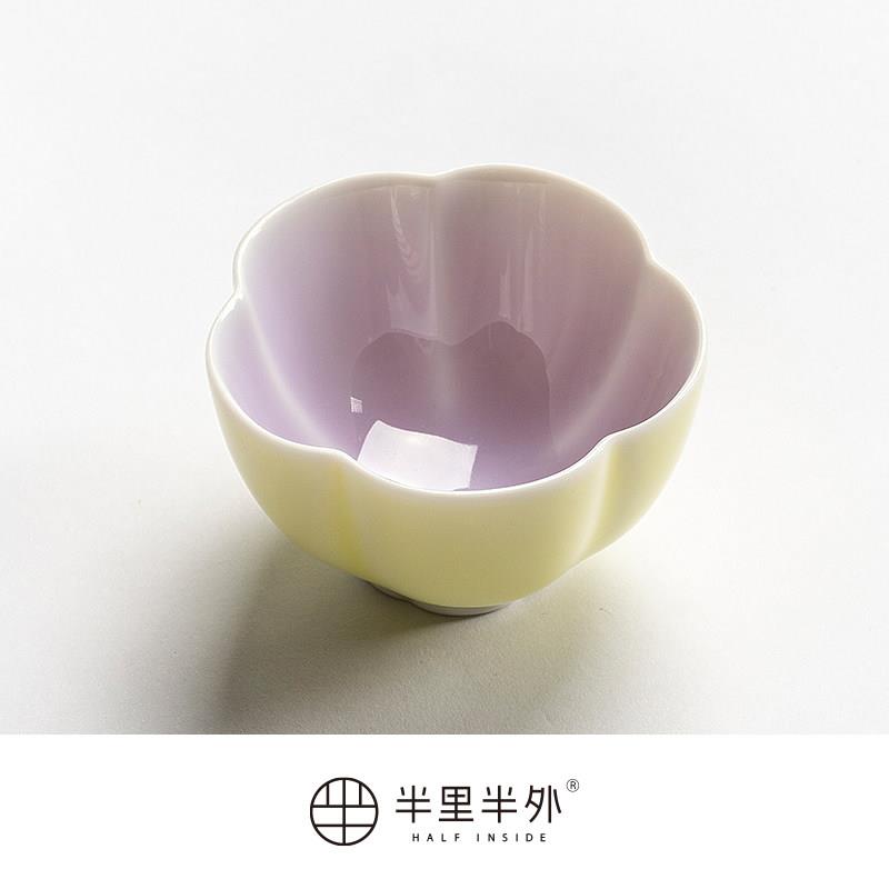 「双色」釉下彩花瓣杯梅花杯品茗杯主人杯个人复古单杯功夫茶杯