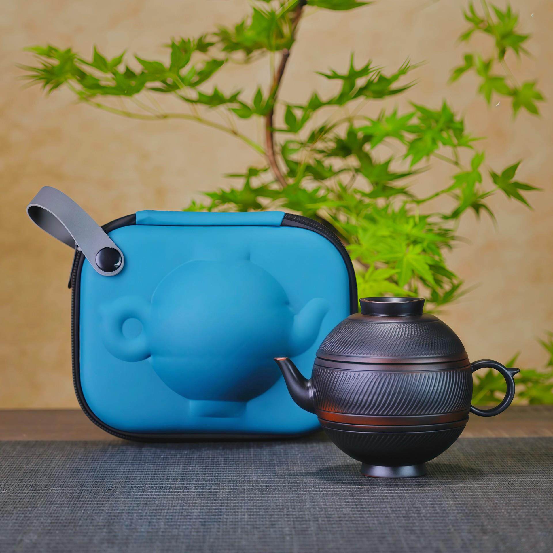 旅行茶具锦山堂紫陶跳刀1壶2杯防烫手工茶器户外可携式茶具