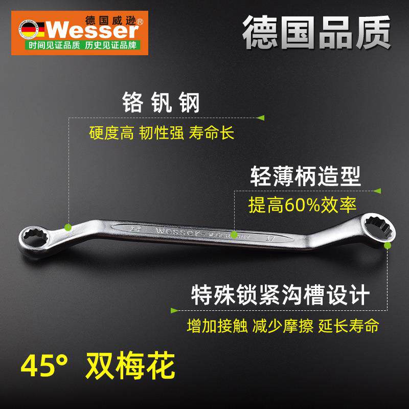 Wesser德国威逊角进口双梅花双头呆12扳手UTX工厂汽修套装扳手工