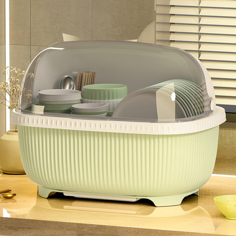 碗筷收纳盒放碗碟收纳架厨房餐具家用装盘收纳箱带沥水置物架碗柜