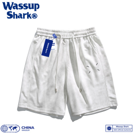 wassupshark夏季潮牌刺绣短裤男美式重磅宽松休闲运动五分裤脏脏