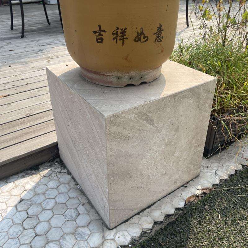厂家直售公园石材柱座花园蹲天然大理石景观河道公园广场花盆底座