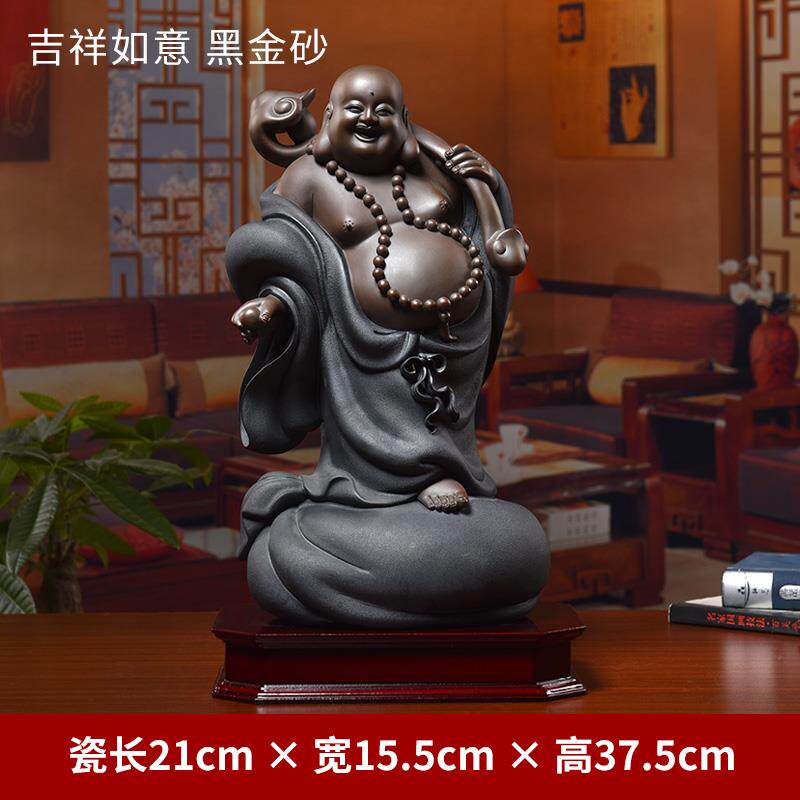 高档东方土 瓷弥勒佛像摆件大肚泥笑佛客厅酒柜装饰工 艺/吉祥如