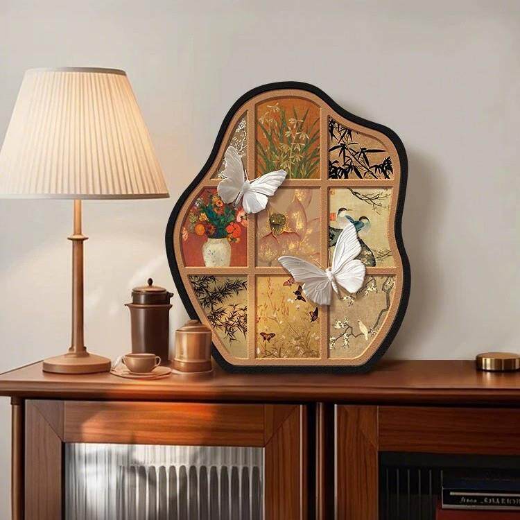 中古风客厅桌面蝴蝶摆件宋代美学茶台电视柜场景布置复古软装摆台