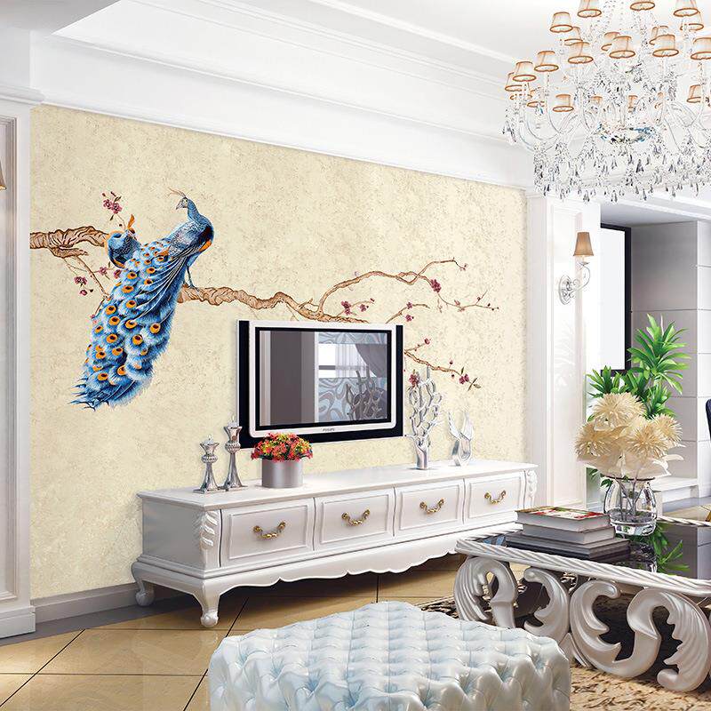 定制档独绣壁画刺绣无缝墙布壁布花鸟独秀背景布玄关电视背景墙