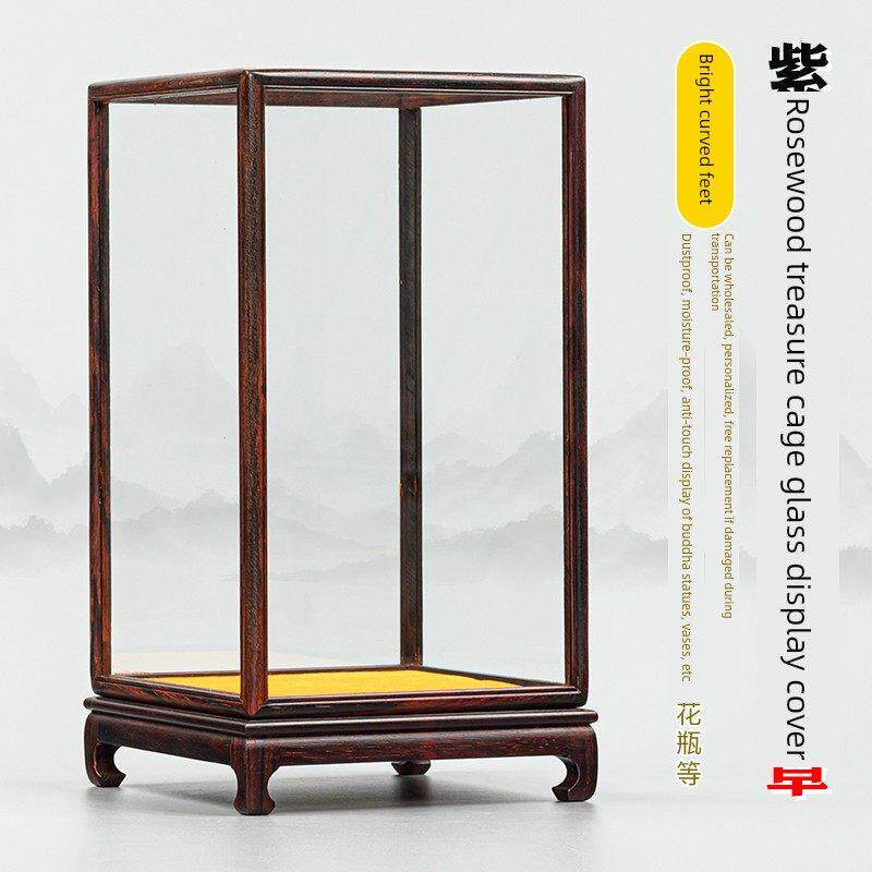 佛像尘盖红木明式弯角宝笼玻璃观音古玉