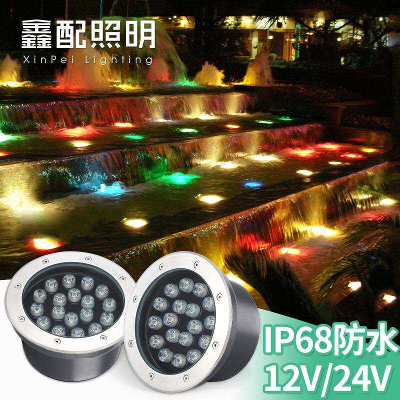 IP68防水地埋灯水下水景鱼池景观12V24V低压七彩射灯泳池灯水底灯