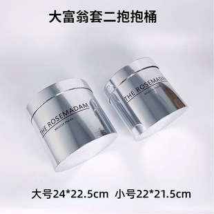 银色圆形套二小号抱抱桶镜面花筒玫瑰礼盒花束包装盒情人节空花盒