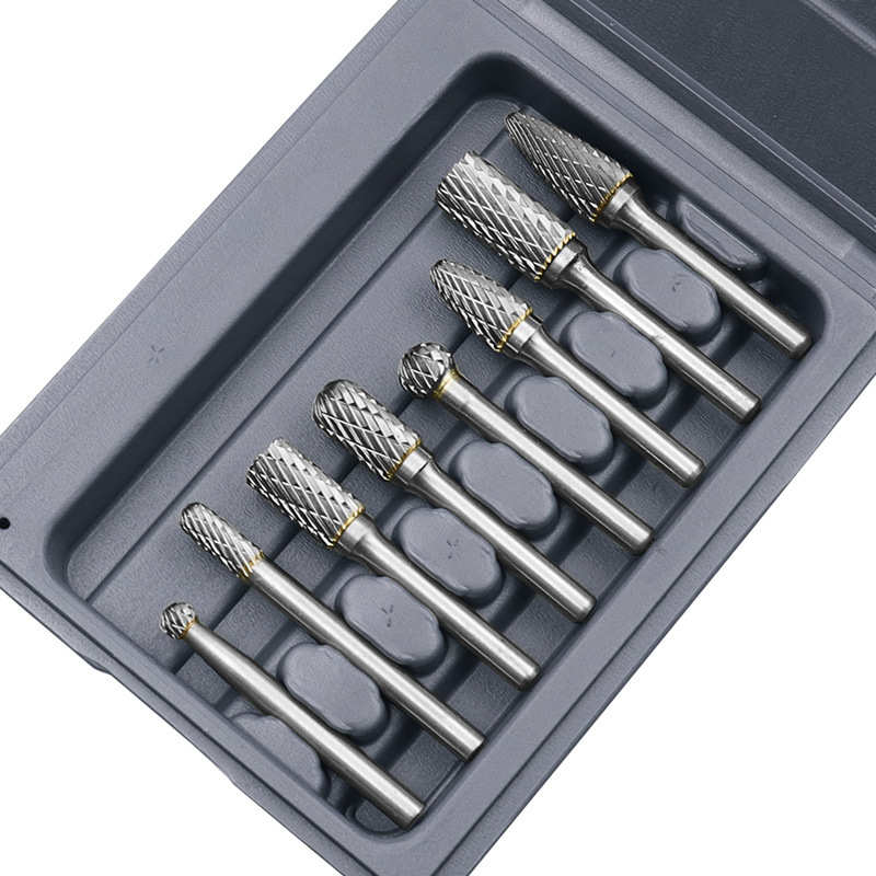 8件/套双切碳化钨毛刺钻头CNC雕刻1/4“旋转刀具文件便携式工具箱