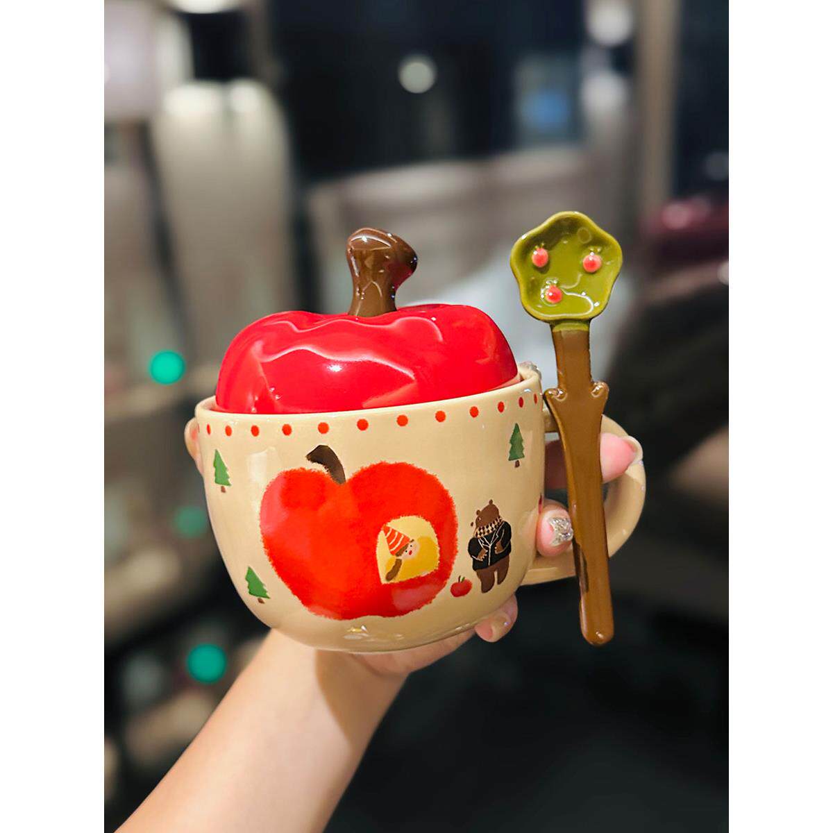 可爱苹果陶瓷水杯带盖勺家用女生咖啡杯高颜值马克杯毕业生日礼物