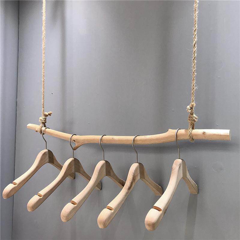 服装店树枝衣架原木简约展示架吊顶悬挂架晾衣杆麻绳吊挂女装货架