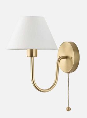 新款简约北欧书房白色布艺壁灯卧室床头灯客厅背景墙灯带拉炼开关