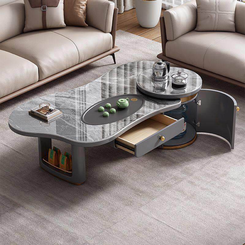 现代泡茶功夫茶几岩板客厅办公一体轻奢家用伸缩多功能茶台组合