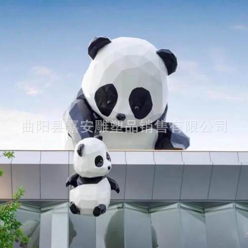 不锈钢几何切面熊大象雕塑兔长颈鹿熊猫景观售楼部美陈户外摆件