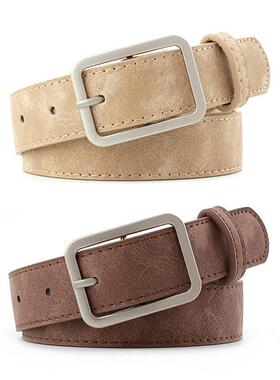 2.8cm Wide Leather Waist Strap Belt 女士方形针扣皮带百搭腰带