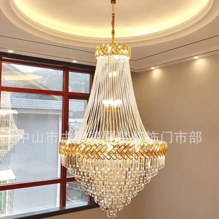 复式楼吊灯轻奢客厅晶灯别墅中空大挑高具176现代简约楼梯水长灯