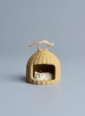 新款直销卡通动物猫咪摆件猫窝树脂桌面摆件创意工艺品礼品微景观
