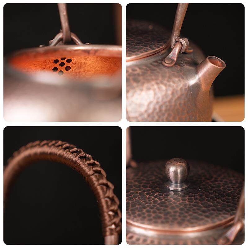 茶壶手工沏茶壶茶具电陶炉纯紫铜茶壶紫铜家用直嘴款锤点款水壶