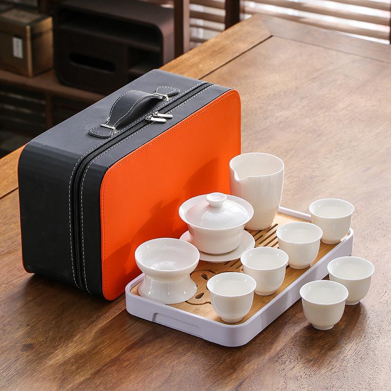 白瓷旅行茶具套装便携包日式户外简约迷你家用外出功夫泡茶壶茶杯