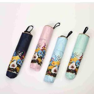 时尚数码印花黑胶三折手动伞鲜花怒放折叠晴雨两用防晒太阳伞