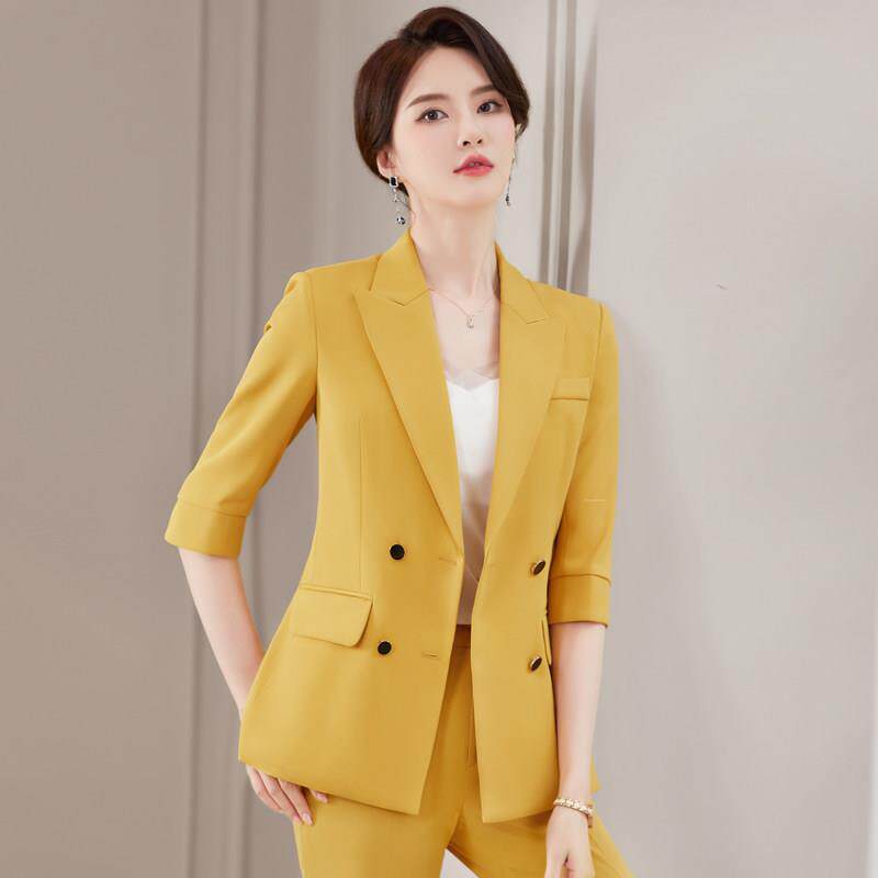 黑色西装套装女夏款七分袖2026新款小个子正装职业装休闲西服外套
