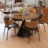 古形实木餐桌椅组合碳素MXR钢圆桌轻奢圆桌带转盘家用风小户中型