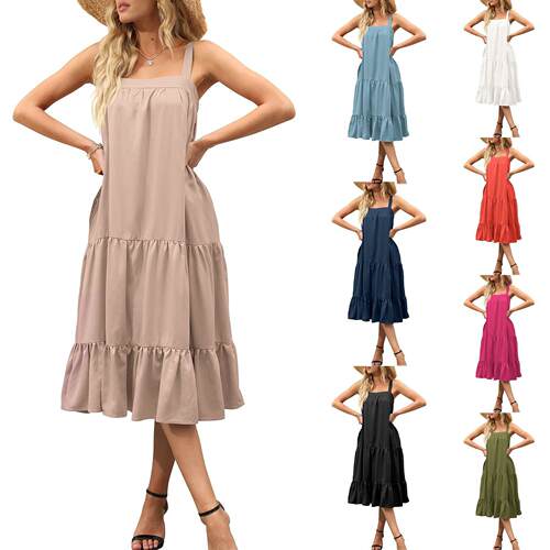 Women's layered pleated camisole beach swing dress