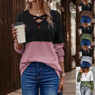 Lune Two Tone Cross Front Drop Shoulder Pullover Knitwear