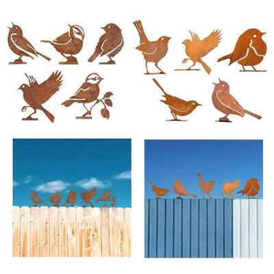 5 Pieces Rusty Birds Decorations Iron Craft for Courtyard