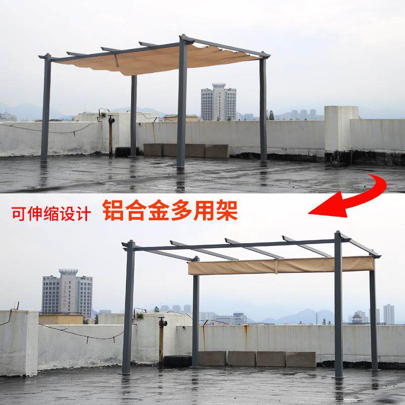 露台庭院推拉篷铝合金雨棚室外花园户外遮阳棚手动伸缩家用停车棚