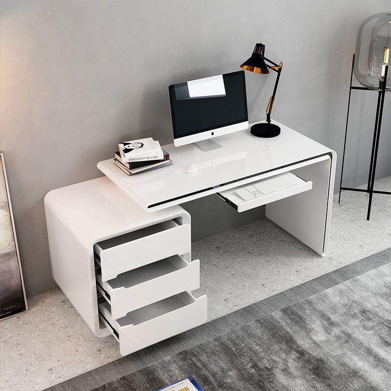 现代简约台式电脑桌家用学习办公桌卧室小户型白色烤漆笔记本书桌