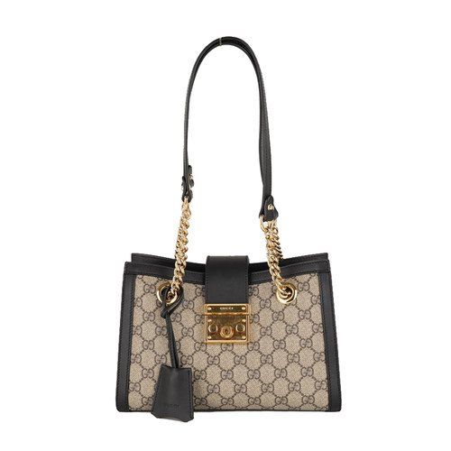[9.8新]古驰GUCCI女士PadLock黑配皮小号单肩包K7070参1.7w