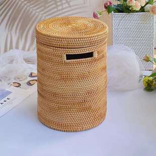藤编脏衣篓轻奢脏衣服收纳筐编织桶带盖家用圆形大号脏衣篮