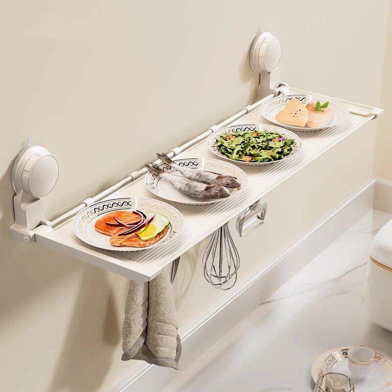 吸盘加宽式厨房置物架免打孔收纳架折叠壁挂备菜调料架太空铝上墙