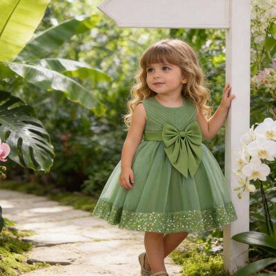 girls solid contrast sequin big bow decor tulle overlay