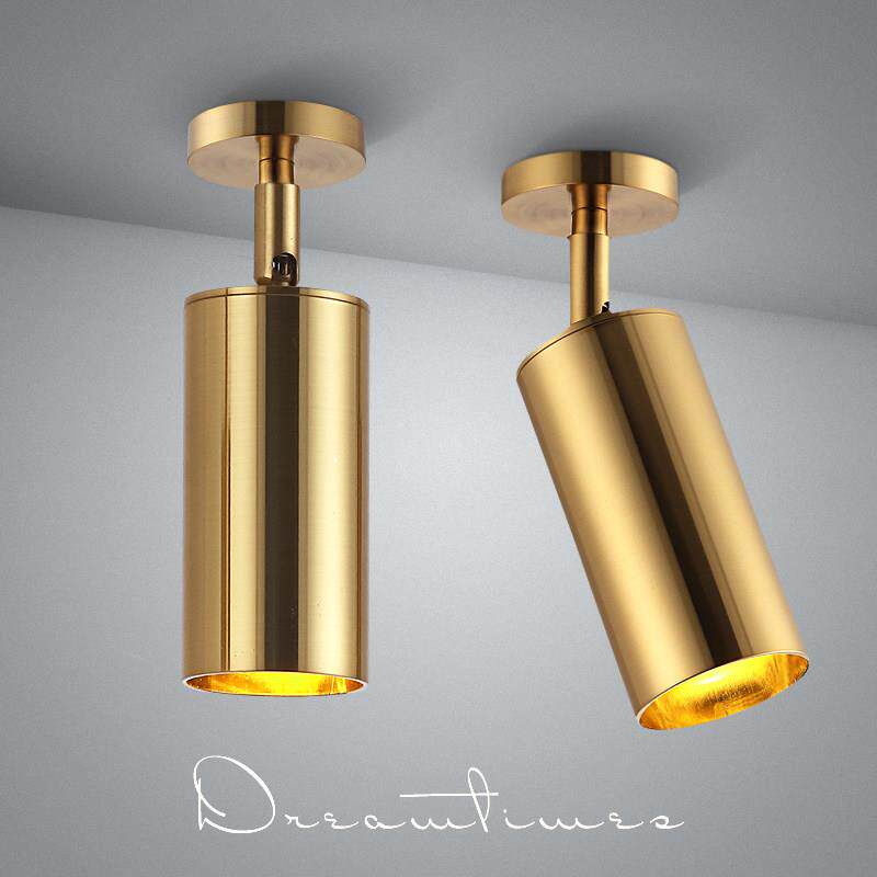 北欧轻奢黄铜金色射灯led灯客厅家用轨道明装吸顶免开孔小天花灯