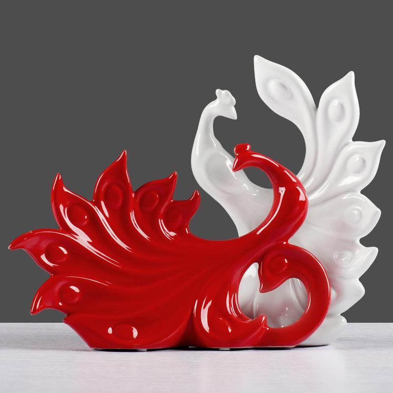 正品孔创意家居饰品酒摆件结礼物柜装饰品客厅卧室雀开屏陶瓷工婚