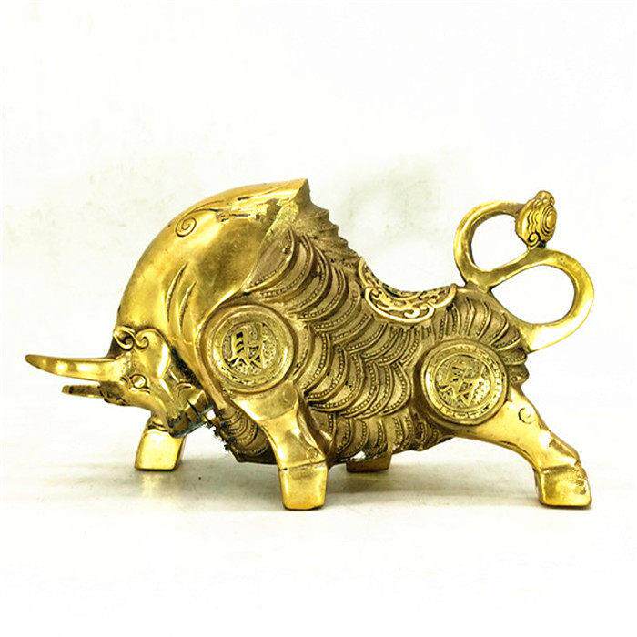特价铜金钱牛黄铜招财牛仿古铜牛如意低头牛家居玄关礼品摆件