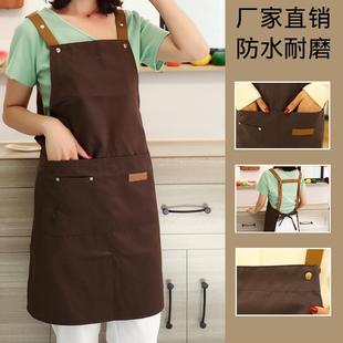 夏季 防水布围裙家用厨房做饭餐饮咖啡奶茶店防油工作围裙印字