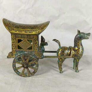 东周马拉车青铜器纯铜青铜单马车摆件家居装饰品博古架手工