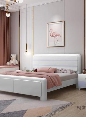 白橡木枕中梦实床简FPO约床白色烤漆气压高箱储物1.8m木15米麦.太