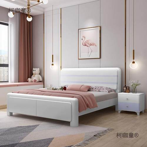 白橡木枕中梦实床简FPO约床白色烤漆气压高箱储物1.8m木15米麦.太