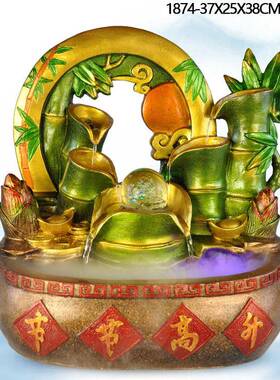 厂家树脂竹子流水器摆财富节高鱼DS1874缸鱼盆水景喷加泉件空气湿