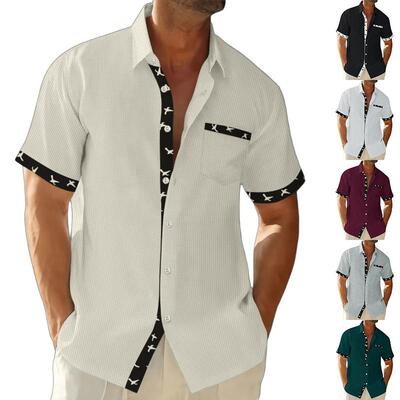 Men Summer Lace Collar Shirt Breathable Lightweight Casual