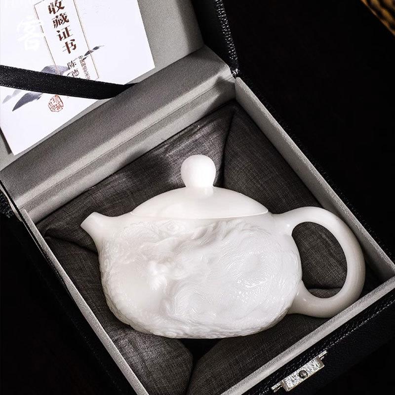 陈德根纯手工高端茶壶冰种素烧玉瓷泡茶壶立体浮雕西施壶单壶