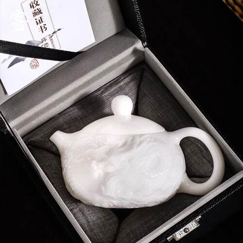 陈德根纯手工高端茶壶冰种素烧玉瓷泡茶壶立体浮雕西施壶单壶