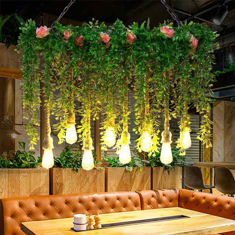 创意台物吊灯个性酒吧KM清吧餐厅吧花店复古麻灯绳工业风餐植厅吊