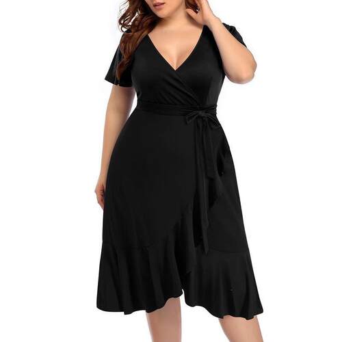C 93471 V Neck Flounce Sleeve Dress 派对连衣裙