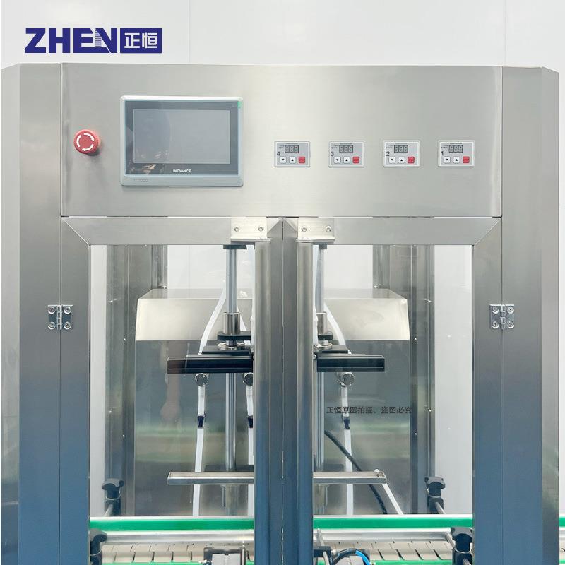 全自动四恒头灌装机 配置自动分正瓶机以ZH-GZ及压自动盖机 工厂