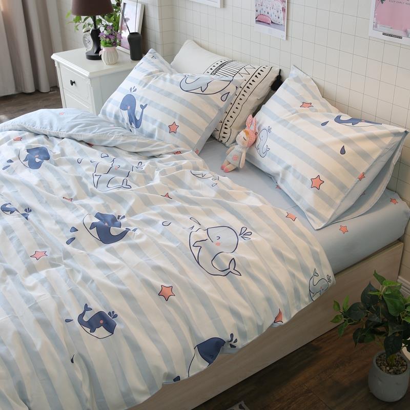 正品棉纯棉小卡通海豚三件套学生宿用舍床单被全套床上品四件套简